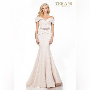 Terani Couture Blush Off-Shoulder Dress